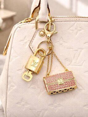 Authentic Louis Vuitton Padlock & Key Gold ✨Unbranded Bag Charm Keychain
